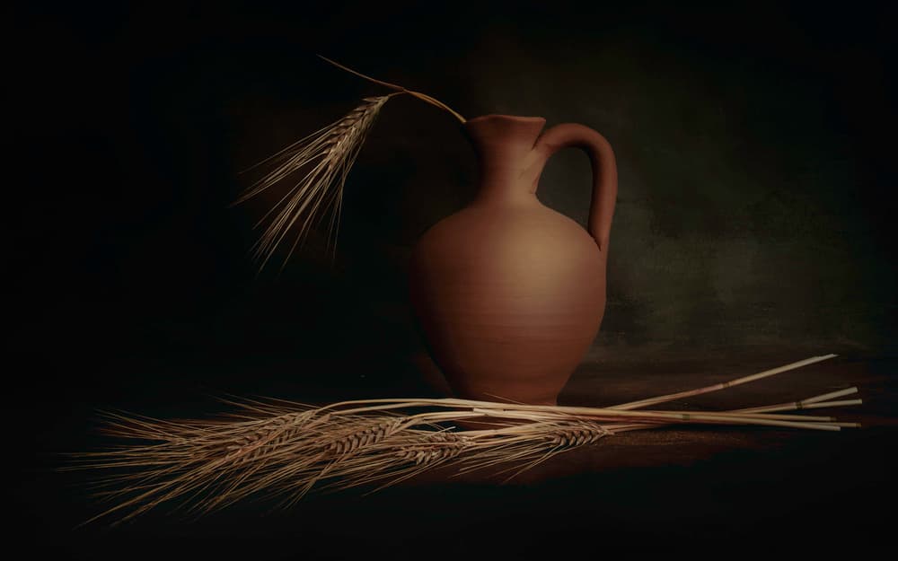 Rustic Pitcher and Wheat by Cicek Kiral — canvas wall art