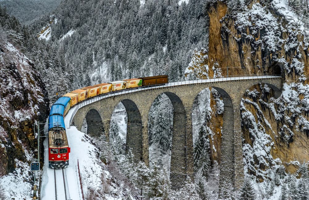 Winter Train Viaduct by Andreas Agazzi — canvas wall art