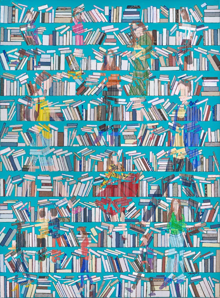 Readers In The Bookshelves by Jukyong Park — canvas wall art