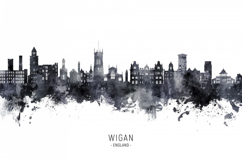 Wigan England Skyline by Michael Tompsett — canvas wall art