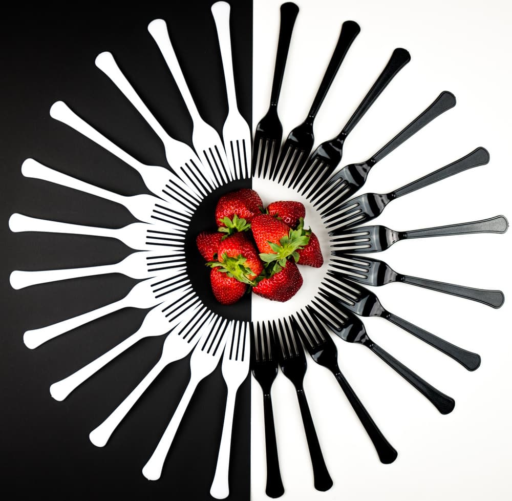 Contrasting Strawberry Forks by Mike Melnotte — canvas wall art