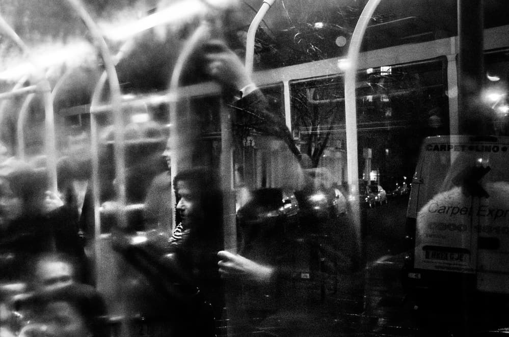 Night Bus Reflections by Carlo Tonti — canvas wall art