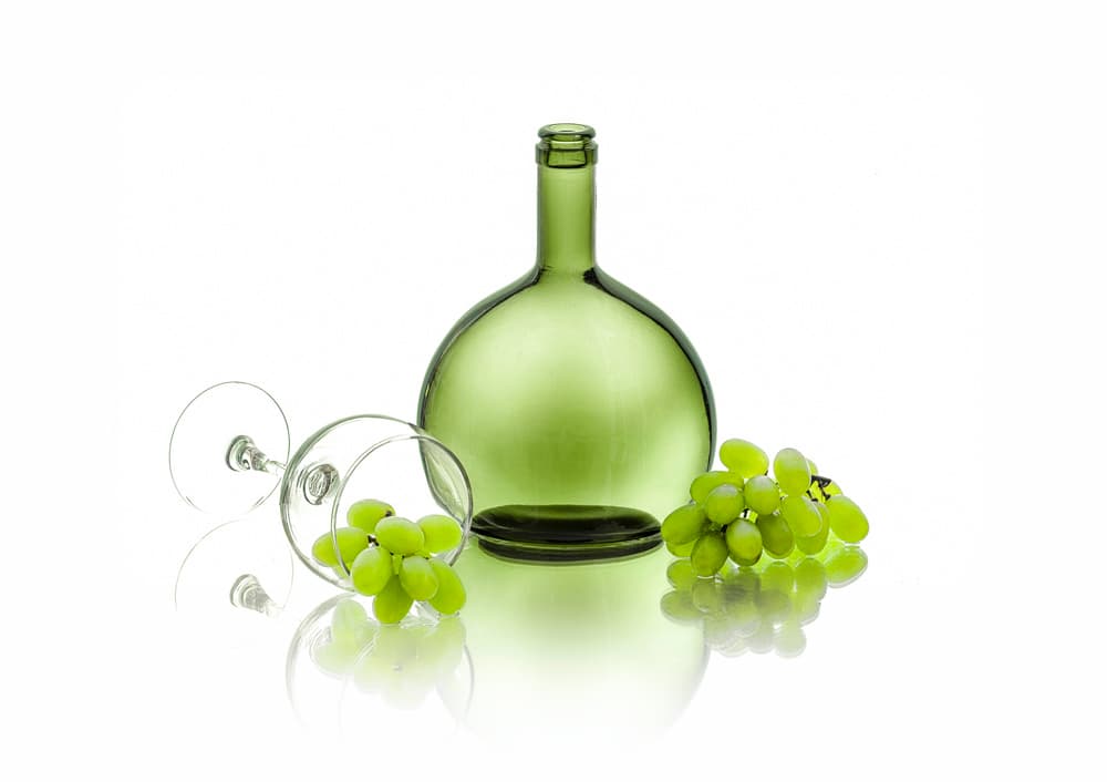 Green Bottle Wine Grapes by Lydia Jacobs — canvas wall art