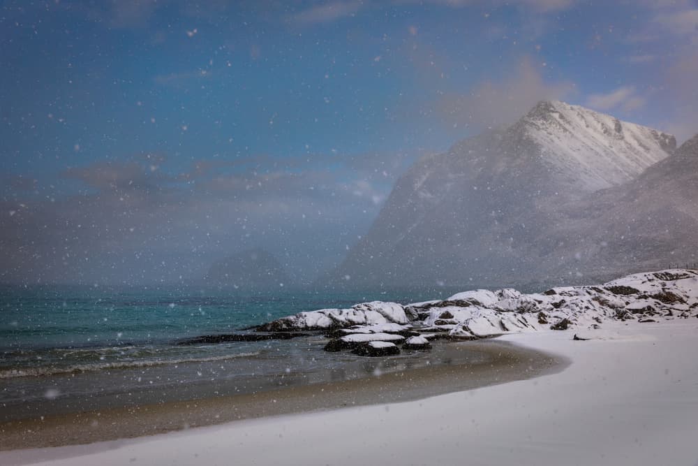 Snowy Mountain Beach by Adrian Popan — canvas wall art