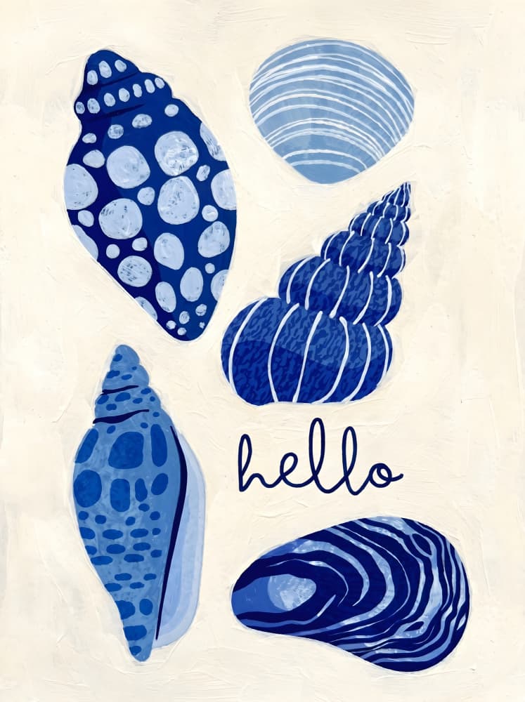 Hello Blue Seashells by HUGO — canvas wall art