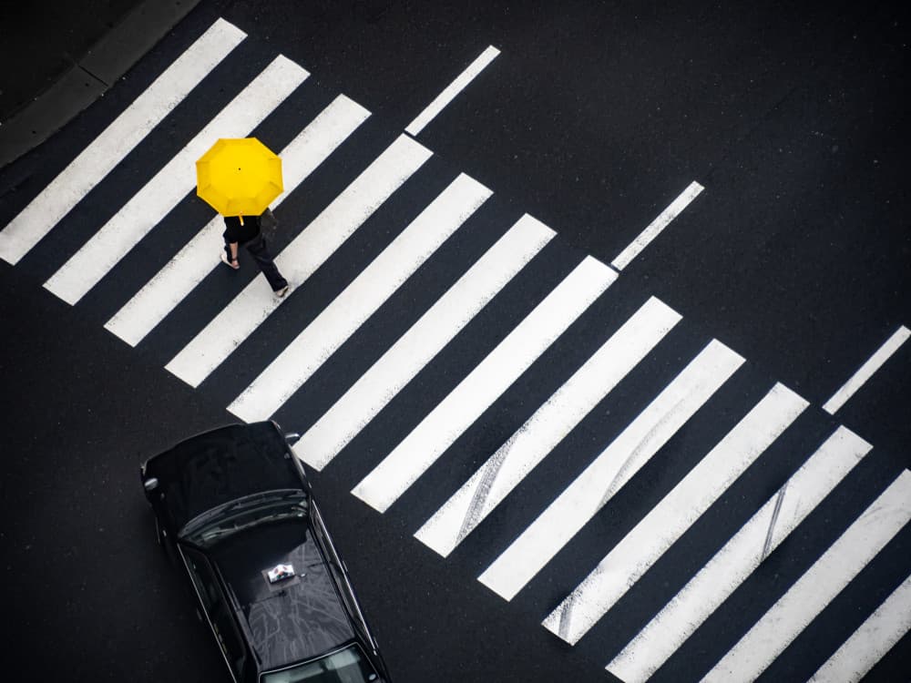 Yellow Umbrella Crossing by IKUMI FUKAZAWA — canvas wall art