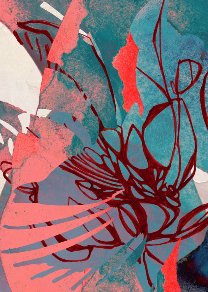 Coral Teal Organic Flow by Jenja Braun — canvas wall art