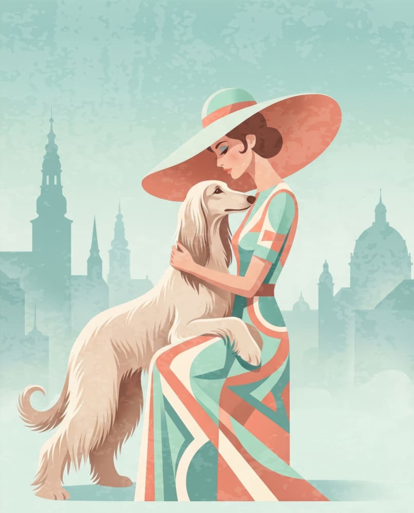 Elegant Woman Afghan Hound by Emel Tunaboylu — canvas wall art
