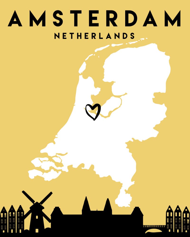 Amsterdam Holland Travel Map by Emiliano Deificus — canvas wall art