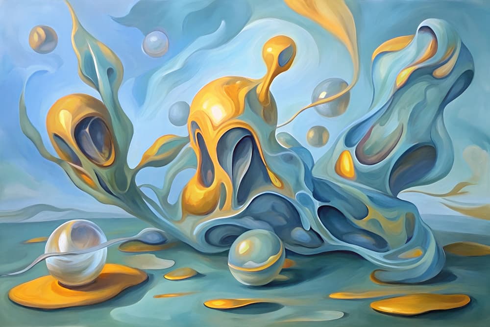 Golden Fluid Shapes by Miguel Bruzual — canvas wall art