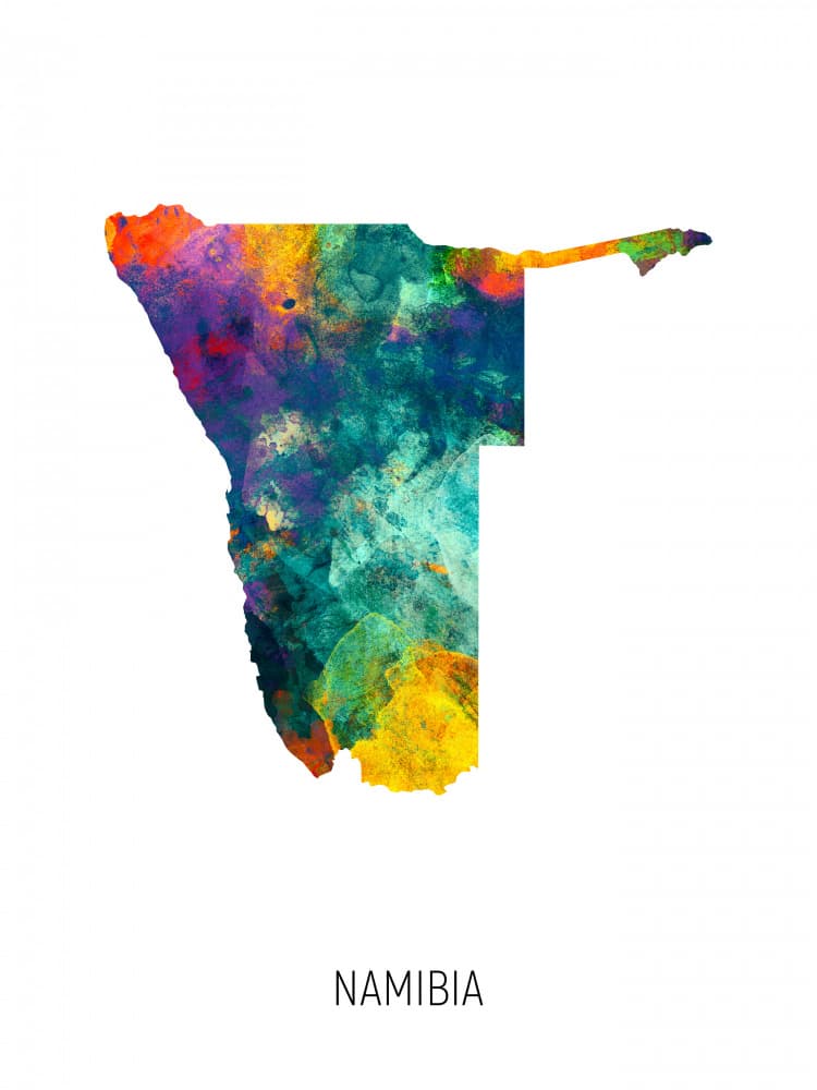 Vibrant Namibia Map by Michael Tompsett — canvas wall art