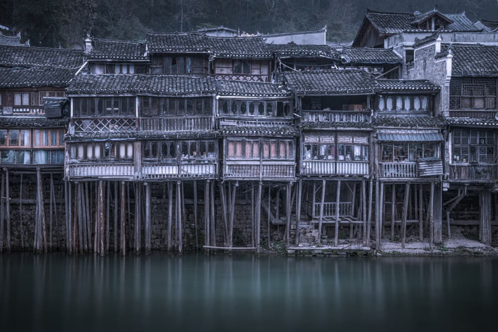 Ancient River Houses by Tony Xu — canvas wall art