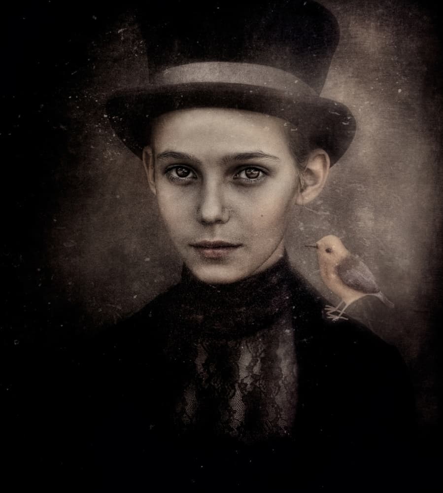 Mysterious Boy With Bird by Svetlana Melik-Nubarova — canvas wall art