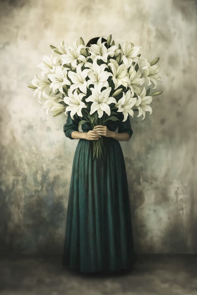 White Lilies Woman by Annika Persson — canvas wall art