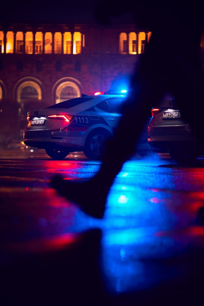 Police Night Reflections by Vladislav Danilov — canvas wall art