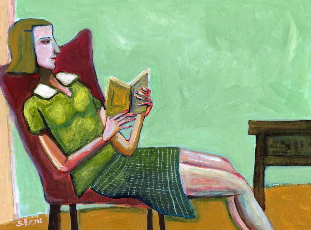 Relaxed Woman Reading by Sharyn Bursic — canvas wall art
