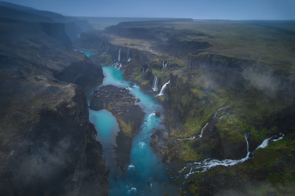 Misty Canyon Waterfalls by Javier de la Torre — canvas wall art