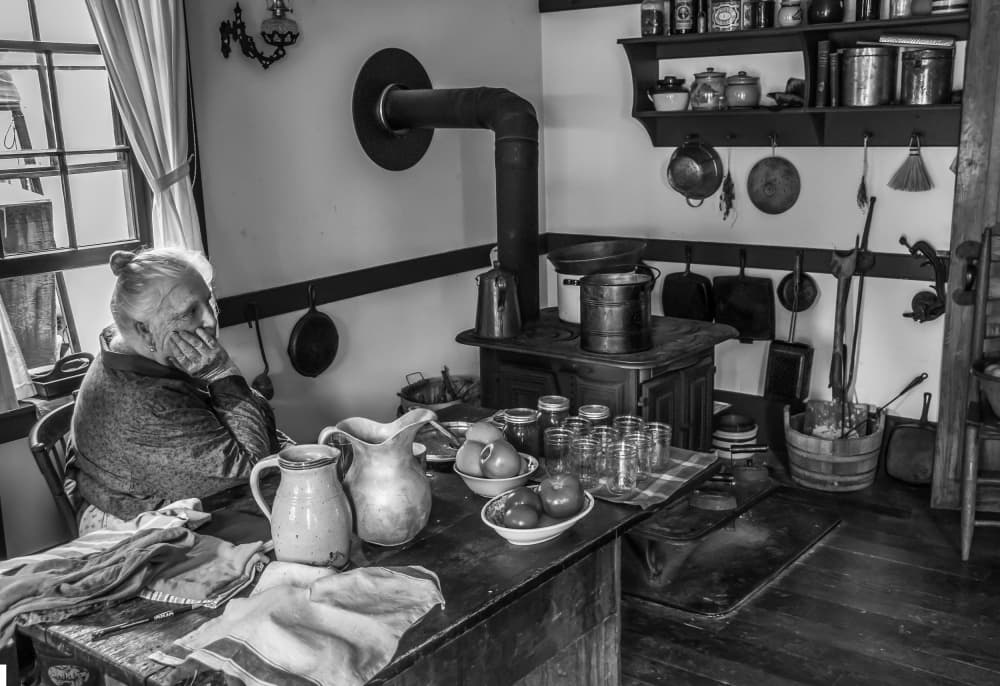 Old Woman's Rustic Kitchen by Andrew Beavis — canvas wall art