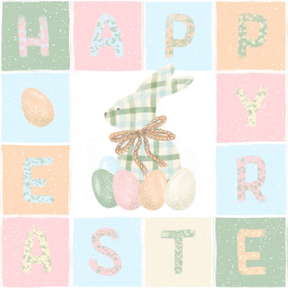 Happy Easter Plaid Bunny by Olena Kovalova — canvas wall art