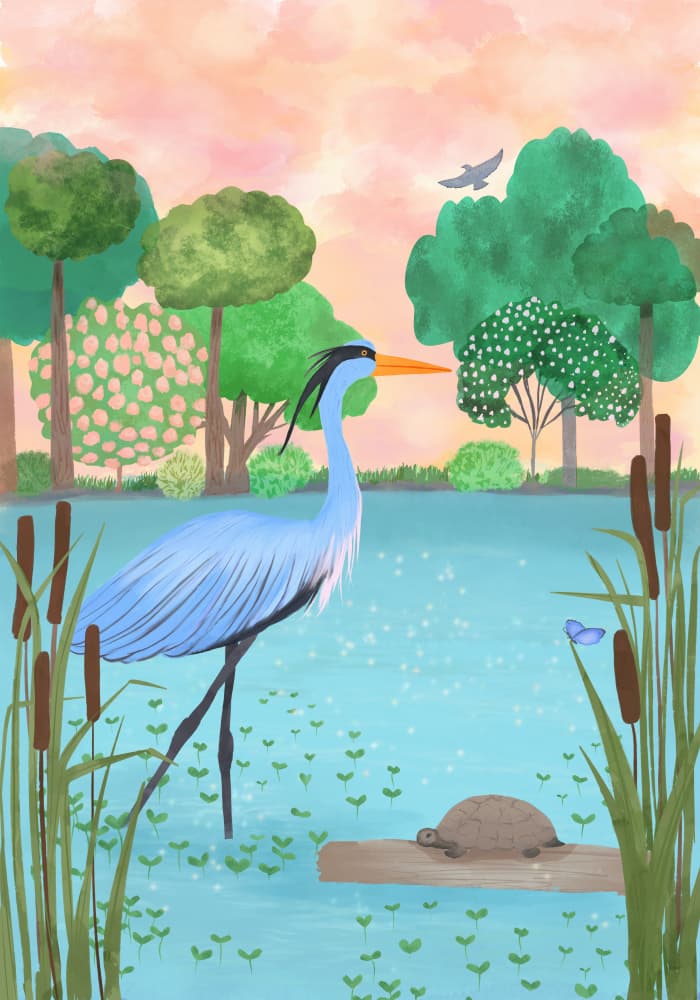 Peaceful Heron Pond by Aliya Putrus — canvas wall art