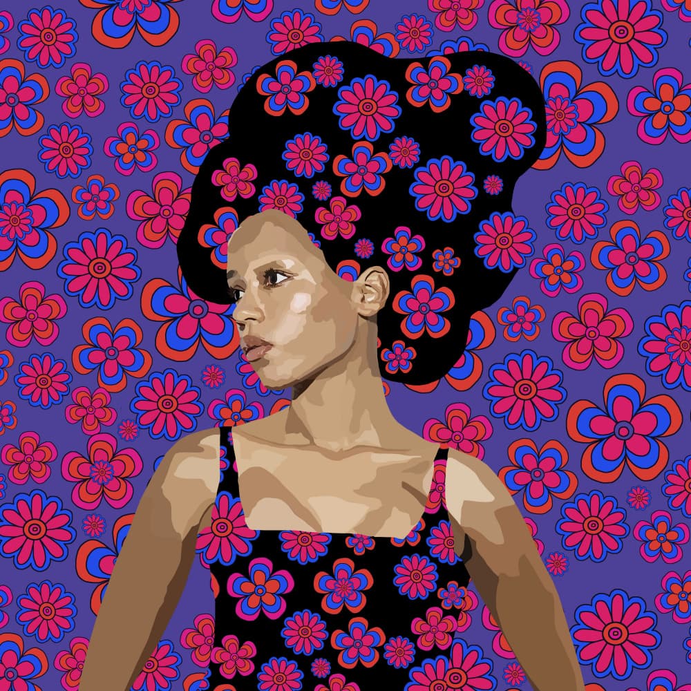 Floral Afro Woman by Lynnda Rakos — canvas wall art