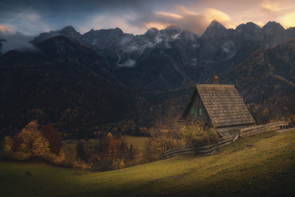 Golden Hour Mountain Cabin by Thomas de Franzoni — canvas wall art