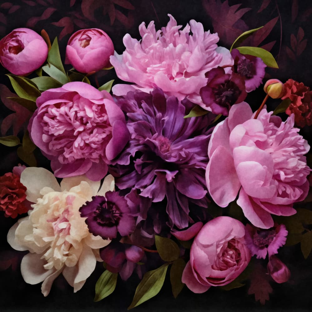 Dark Peony Bouquet by Andrea Haase — canvas wall art