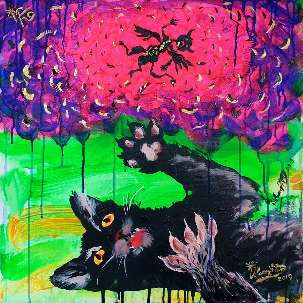 Playful Black Cat Fantasy by Kanat Ibragimov — canvas wall art