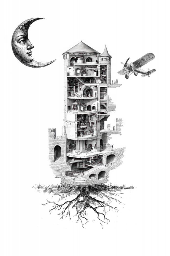 Fantasy Tower Moon Cutaway by Rafal Kulik — canvas wall art