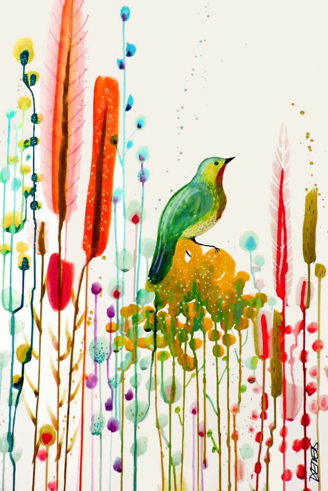 Bird In Colorful Garden by Sylvie Demers — canvas wall art