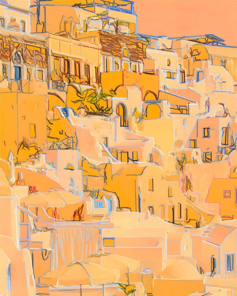 Golden Santorini Village by Uma Gokhale — canvas wall art