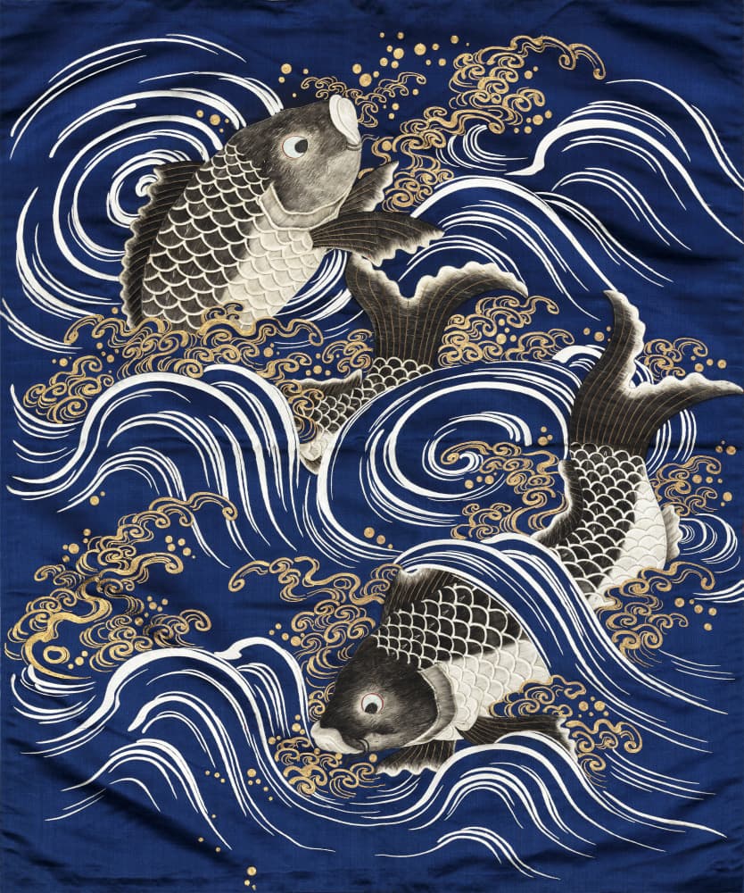  Carp In Waves During Meij Period by Unknown — canvas wall art