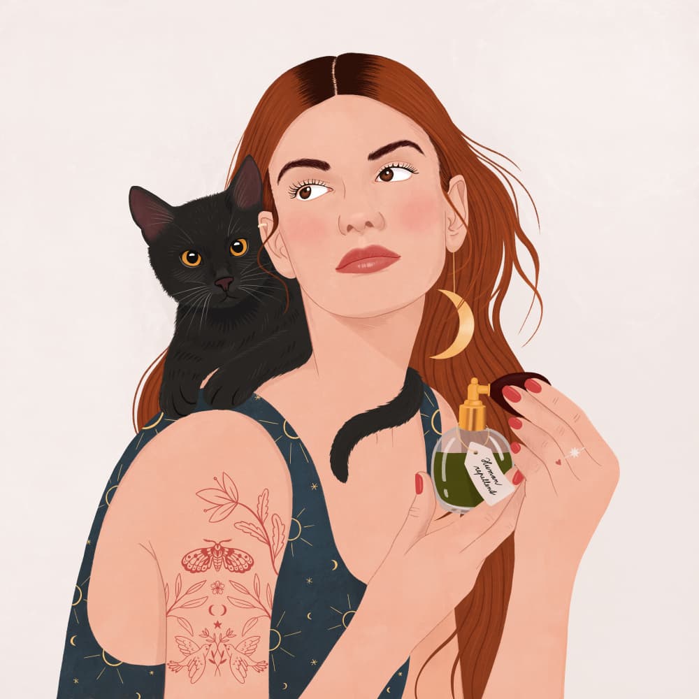 Witchy Woman Black Cat by Petra Holíková — canvas wall art