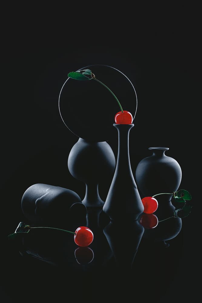 Red Cherries Dark Still Life by Lydia Jacobs — canvas wall art