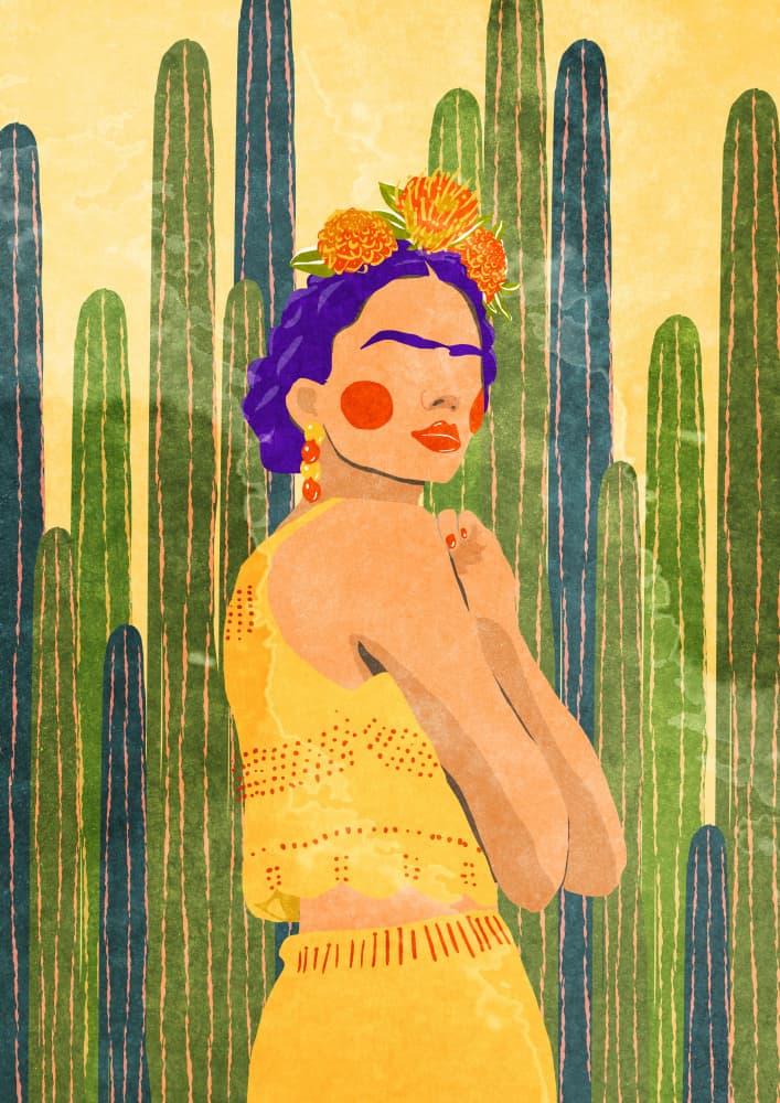 Frida and cacti by Raissa Oltmanns — canvas wall art