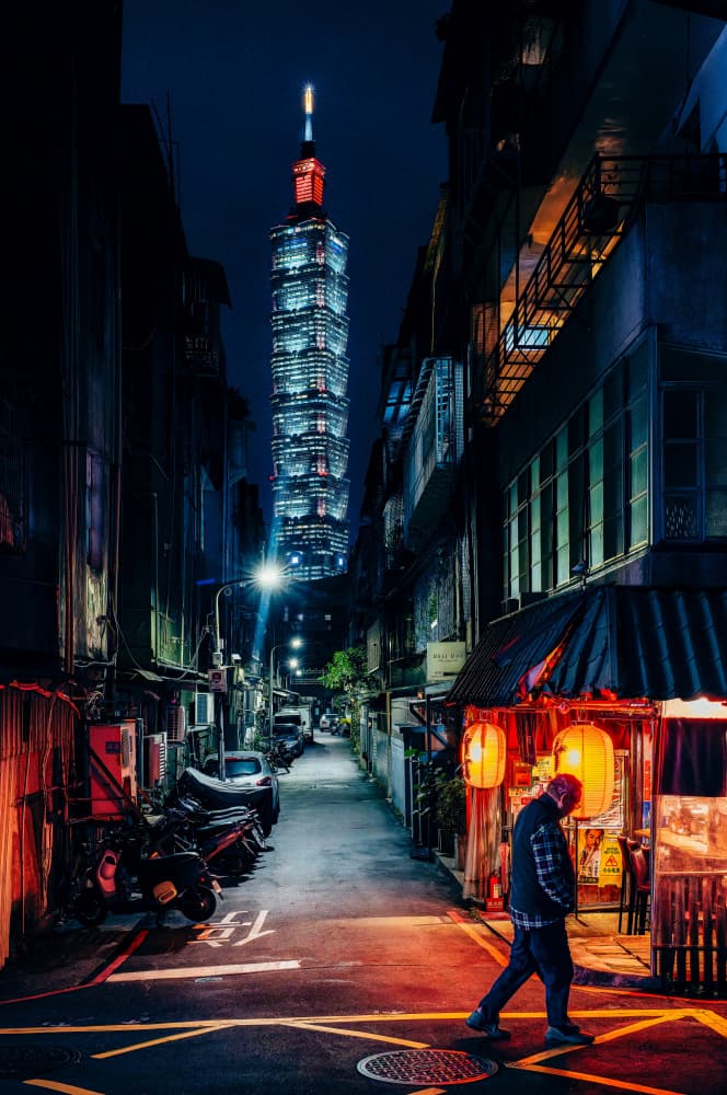 Taipei Alley Night Lights by Yuzo Fujii — canvas wall art