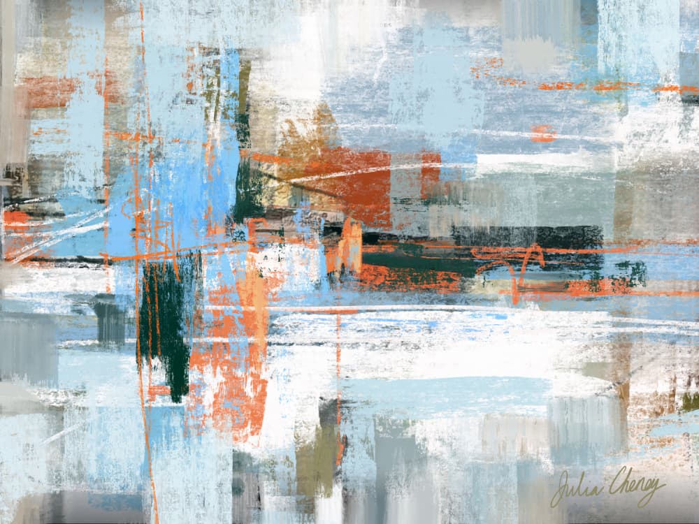 Blue and Orange Abstract Julia Cheney by Julia Cheney — canvas wall art