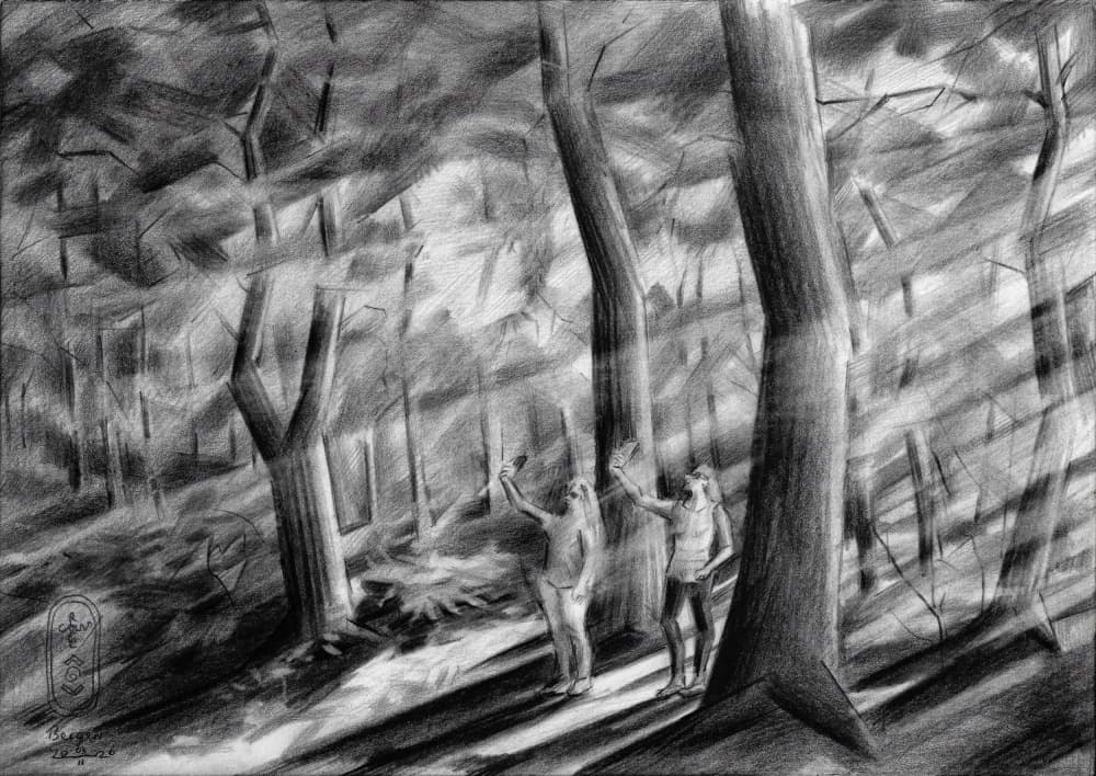 Sunlit Forest Figures by Corné Akkers — canvas wall art