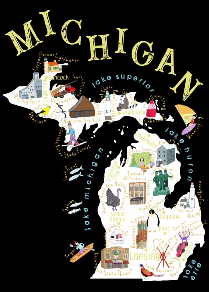 Michigan Travel Map by Carla Daly — canvas wall art