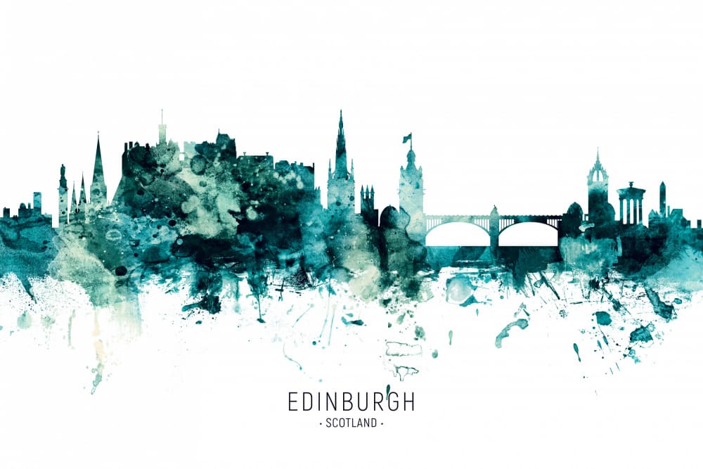 Teal Edinburgh Skyline by Michael Tompsett — canvas wall art