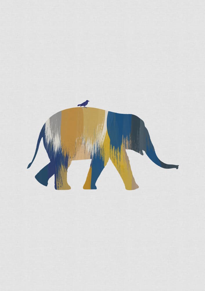 Colorful Elephant With Bird by Orara Studio — canvas wall art