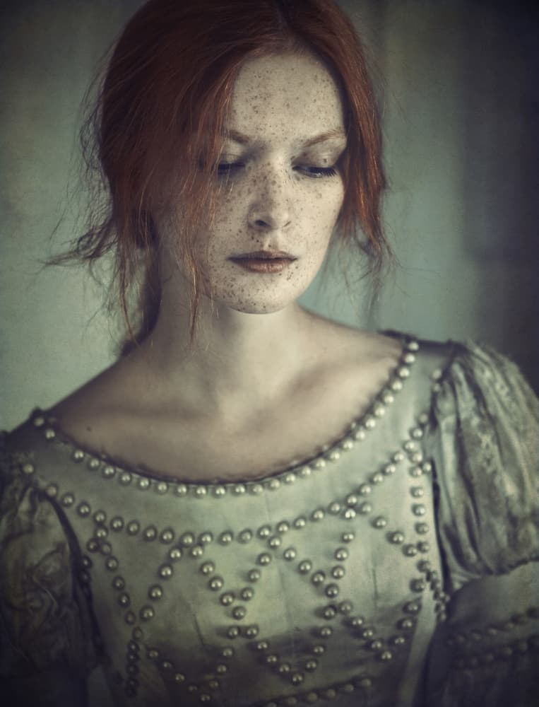 Pensive Red Hair Portrait by Magdalena Russocka — canvas wall art