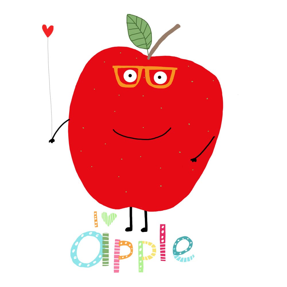Happy Apple Character by Carla Daly — canvas wall art