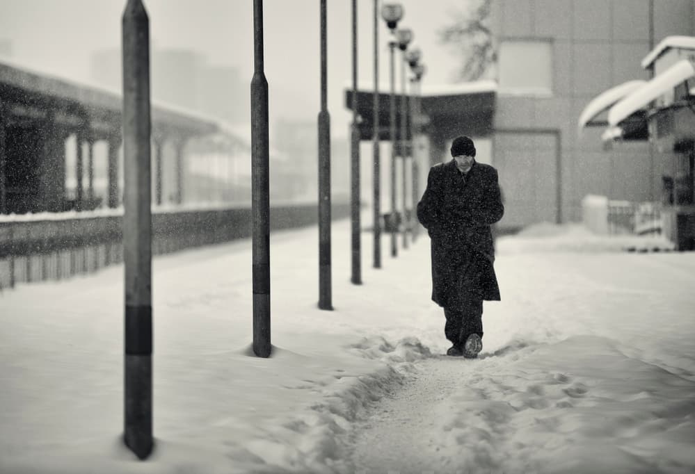 Lone Winter Walker by Julien Oncete — canvas wall art