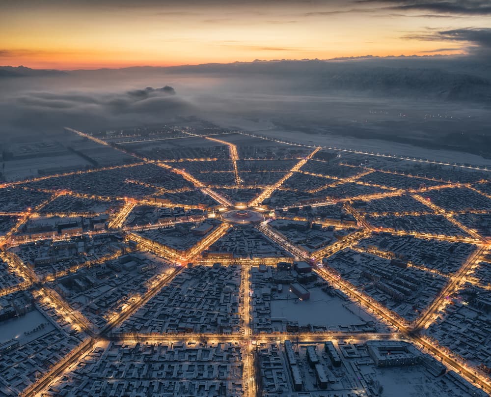 Snowy City Lights by MiracleGuo — canvas wall art