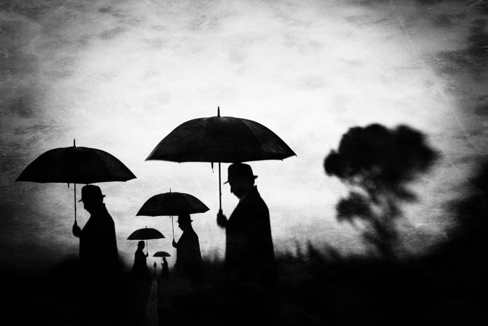 Mysterious Umbrella Walkers by Jay Satriani — canvas wall art