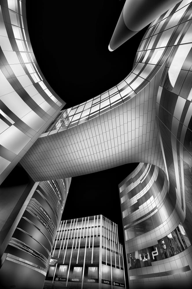 Curved Modern Architecture Night by jordiegeatorrent — canvas wall art