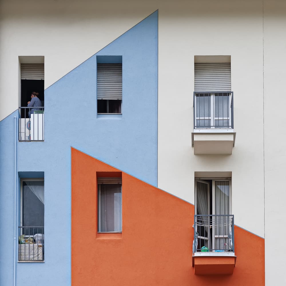 Colorful Geometric Facade by Fiorenzo Rondi — canvas wall art