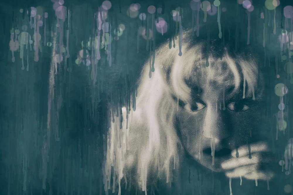 Pensive Woman Dark Drips by txules — canvas wall art