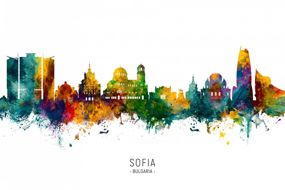 Vibrant Sofia Skyline by Michael Tompsett — canvas wall art